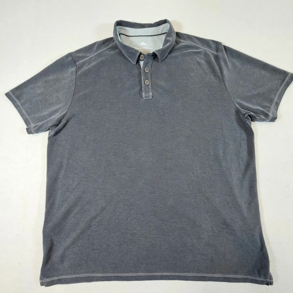 Tommy Bahama Polo Shirt Mens XXL Gray Tencel Blend Short‎ Sleeve Contrast Stitch